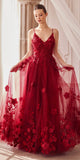 Andrea & Leo A1326 Long Tulle A-Line Floral Applique Gown