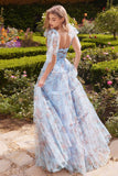 Andrea & Leo A1332 Long Printed Floral Layered Tulle Gown