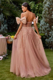 Andrea & Leo A1338 Long Strapless Beaded Gown with Bow Arm Bands