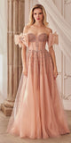 Andrea & Leo A1338 Long Strapless Beaded Gown with Bow Arm Bands