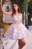 Andrea & Leo A1347 Short Sequin Floral Print A-Line Dress