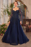 Andrea & Leo A1367 Dress Sequin Embellished Long Sleeve A-Line Gown
