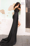 Nox Anabel A1373 Long Off the Shoulder Embroidered Bodice Satin Gown