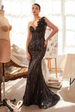 Andrea & Leo A1392 Dress One Shoulder Fully Beaded Floral Motif Gown