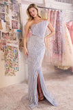 Andrea & Leo A1436 Dress Pleated Fan Bodice Fitted Pearl Gown