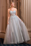 Andrea & Leo A1478 Strapless Sweetheart Boned Bodice Floral Applique Ball Gown