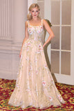 Andrea & Leo A1480 Long A-Line Floral Embroidered Straps Tulle Gown