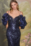 Andrea & Leo A1488 Removable Organza Sleeve Fitted Evening Gown