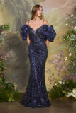 Andrea & Leo A1488 Removable Organza Sleeve Fitted Evening Gown