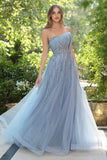 Andrea & Leo A1491 Boned Asymmetrical Sequin Bodice A-Line Formal Dress