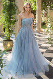 Andrea & Leo A1491 Boned Asymmetrical Sequin Bodice A-Line Formal Dress