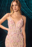 Andrea & Leo A1500 Plunging Neckline Floral Applique Fitted Formal Gown
