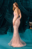 Andrea & Leo A1500 Plunging Neckline Floral Applique Fitted Formal Gown