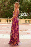 Nox Anabel A1587 Deep V-Neck Floral Sequined Tulle Dress