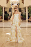 Nox Anabel A1752 Flowy Strapless A-Line Ruffled Layered Chiffon Prom Gown