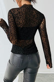 Flocked Sheer Leopard Mesh Top