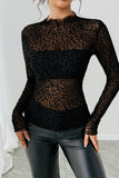 Flocked Sheer Leopard Mesh Top