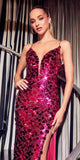 Cinderella Divine B1141 Floor Length Sexy V-Neck Paillette Fitted Gown Side Slit