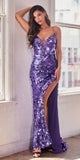 Cinderella Divine B1141 Floor Length Sexy V-Neck Paillette Fitted Gown Side Slit