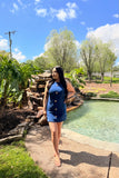 Golden Coastal Babe Seashell Denim Mini Dress