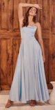 Ladivine B8402 Long Square Neck Pockets Satin A-Line Gown