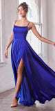 Ladivine B8402 Long Square Neck Pockets Satin A-Line Gown