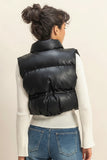 Moonlit Faux Leather Cropped Puffer Vest