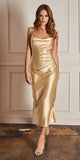 Cinderella Divine BD103 Satin Midi Length Dress High Side Split Cowl Neck
