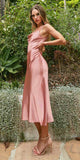 CLEARANCE - Cinderella Divine BD103 Satin Mauve Midi Length Dress Neck (Size S)