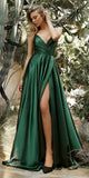 Cinderella Divine BD105 Flowy Satin A-Line Gown with Leg Slit
