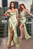 Cinderella Divine BD109 Long Satin Cowl Back Wrap Dress