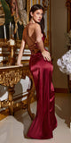 Cinderella Divine BD111 Long Satin Fitted Knot Gown with Slit