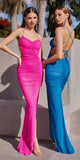 Astee BD7042 Long Ruched Fitted Sheath Gown with Slit