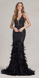 Nox Anabel C1111 Glitter Feather Skirt Mermaid Gown