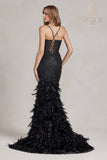 Nox Anabel C1111 Glitter Feather Skirt Mermaid Gown