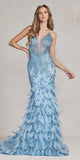 Nox Anabel C1111 Glitter Feather Skirt Mermaid Gown