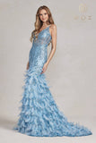Nox Anabel C1111 Glitter Feather Skirt Mermaid Gown