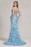 Nox Anabel C1111 Glitter Feather Skirt Mermaid Gown