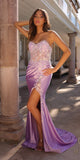 Nox Anabel C1346 Long Strapless Floral Applique Boned Satin Gown