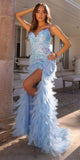 Nox Anabel C1413 Long Sequin Embroidered Applique Fitted Feather Gown