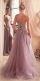 Ladivine C148 Long Strapless Lace and Tulle Glitter A-Line Ballgown