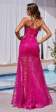 Ladivine C155 Long Glitter Floral Print Motif Sheer Bodice Fitted Gown