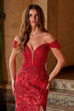 Nox Anabel C1600 Off the Shoulder Fully Beaded Long Train Dress