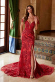 Nox Anabel C1600 Off the Shoulder Fully Beaded Long Train Dress