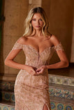 Nox Anabel C1600 Off the Shoulder Fully Beaded Long Train Dress
