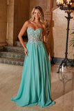 Nox Anabel C1617 Strapless Applique Corset with Chiffon Skirt Dress
