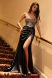 Ladivine C161 Strapless Crystal and Satin Fitted Dress