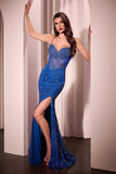 Ladivine C163 Dress Fitted Glitter Printed Gown