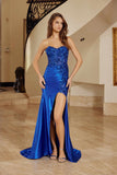 Nox Anabel C1630 Stretch Glitter Satin Fitted Strapless Prom Gown