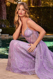 Ladivine C167 Dress Glitter Printed Fitted Gown With Overskirt